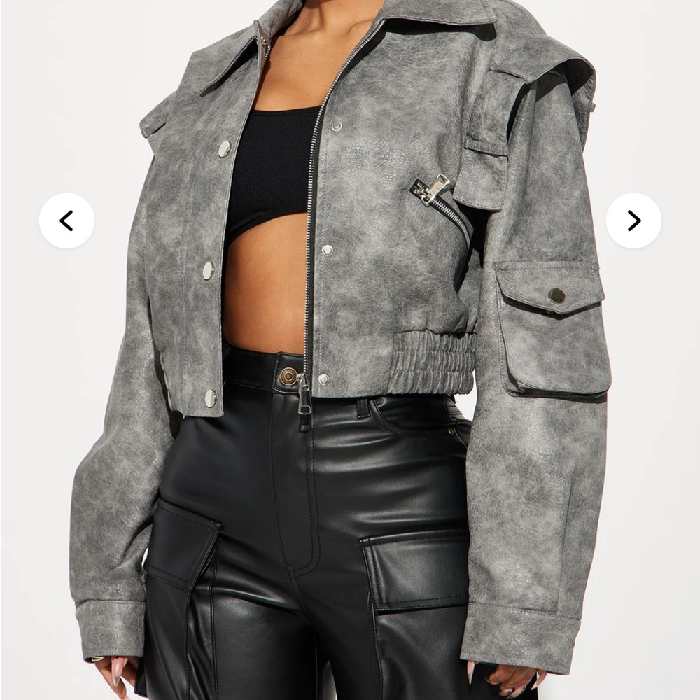 Grey Faux Leather Cropped Jacket - Picture 5 of 5